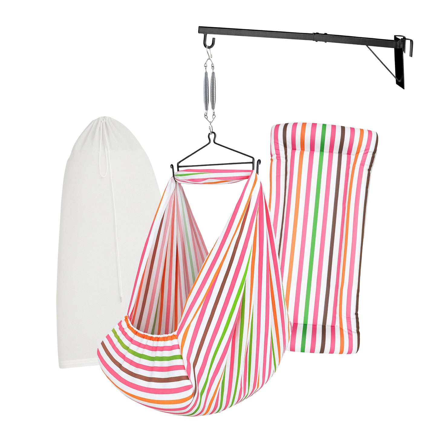 Beetot Baby Set | Pure Cotton Cloth, Removal Pad, Mosquito Net, Spring, Triangle And Window Hanger | Fs- (Pink, Line Design)