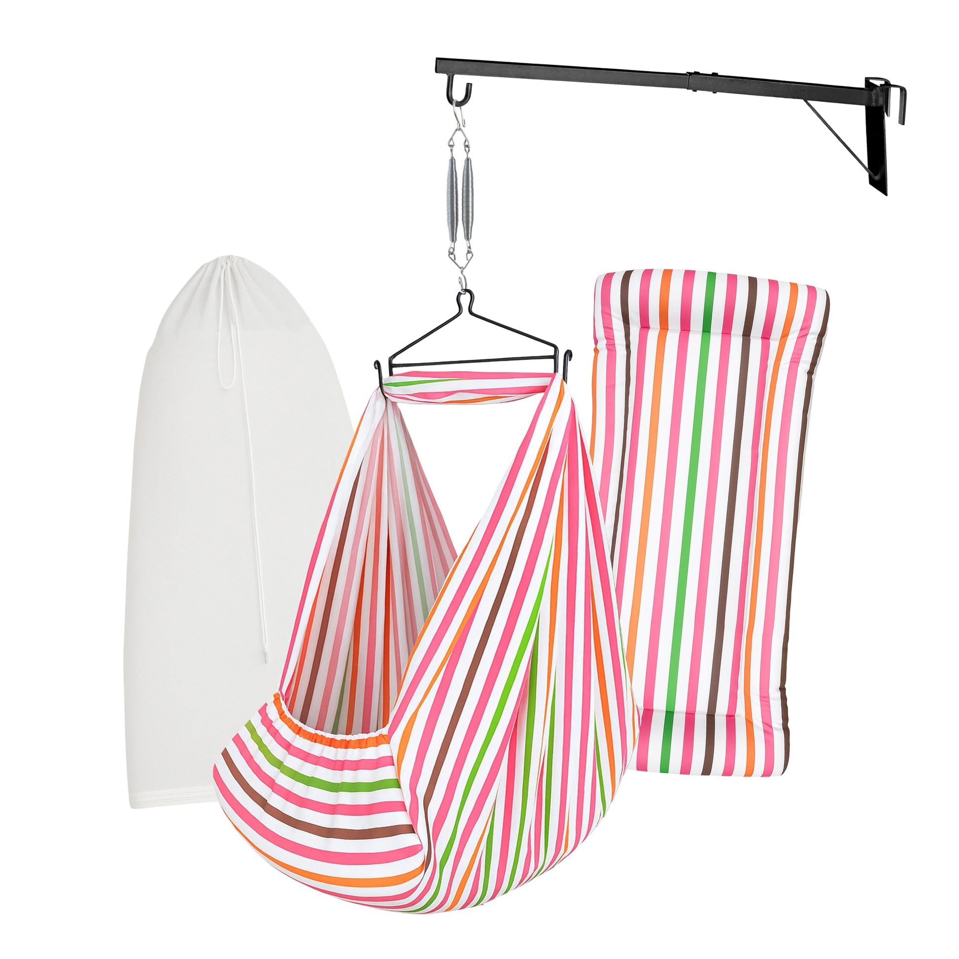 Beetot Baby Set | Pure Cotton Cloth, Removal Pad, Mosquito Net, Spring, Triangle And Window Hanger | Fs- (Pink, Line Design)