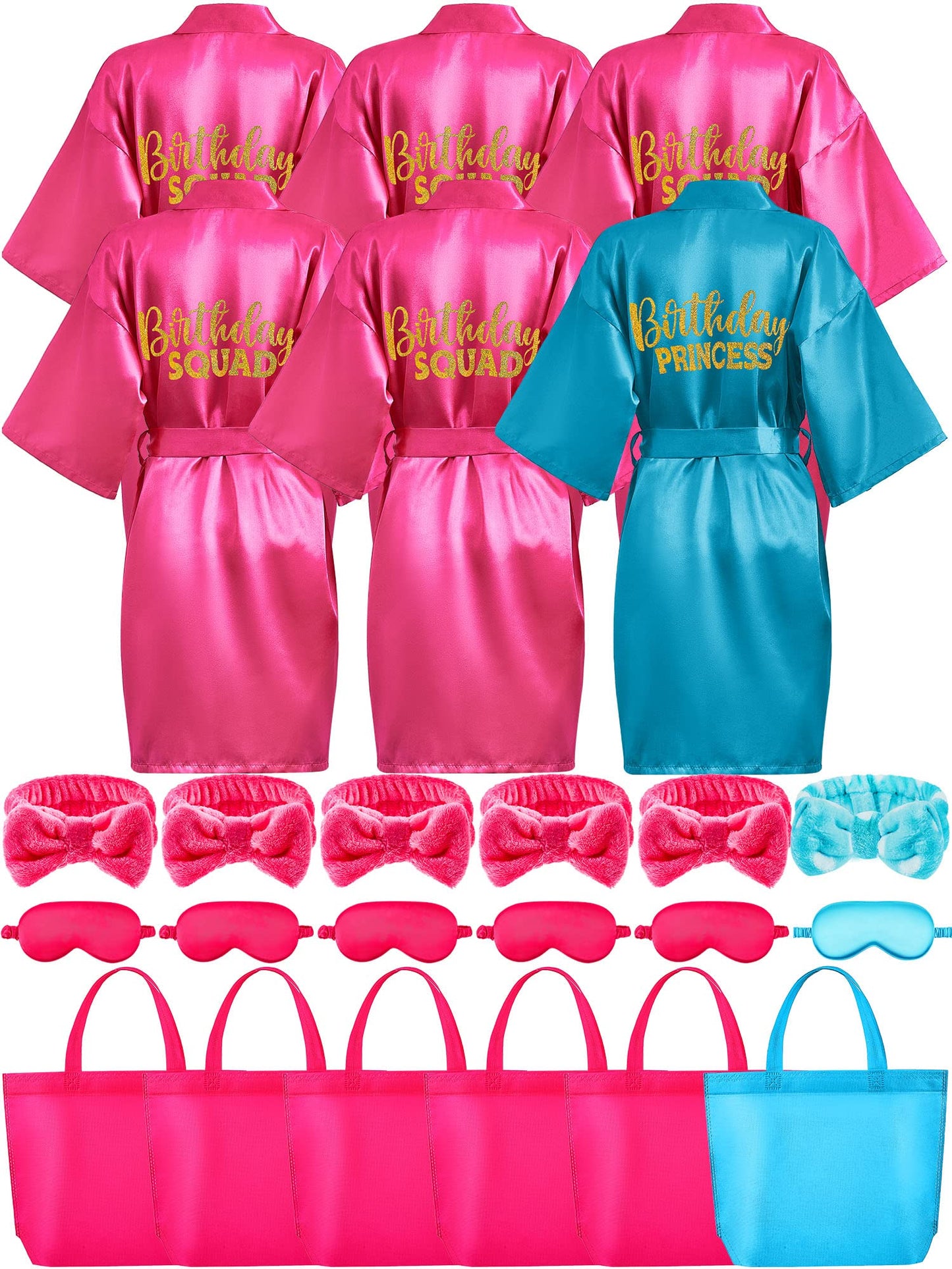 Sintuff 24 Pcs Kids Spa Party Supplies For Girls 6 Spa Party Robes 6 Tote Bags 6 Headbands 6 Spa Masks (Blue Birthday,Size 12)