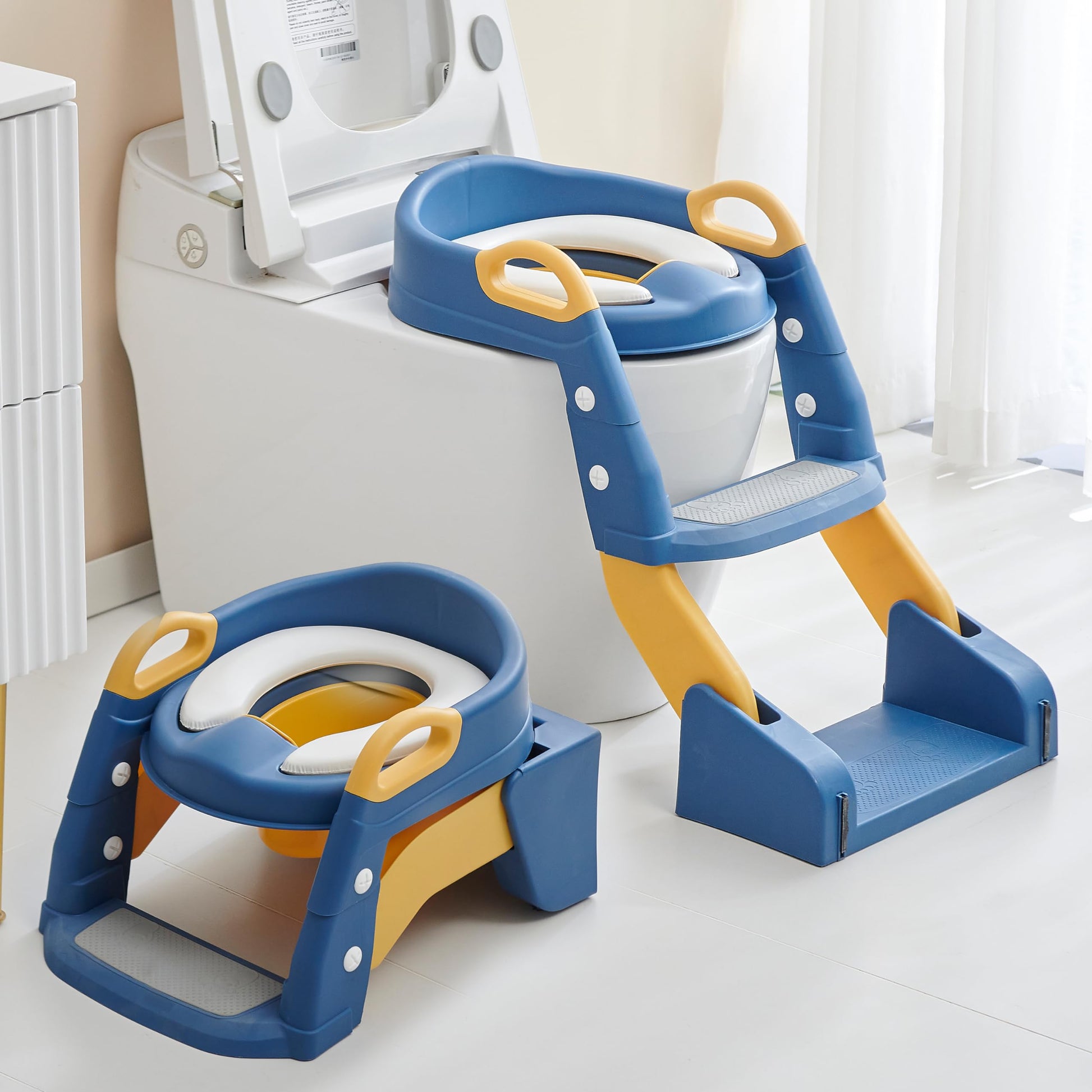 Baybee Vega 3 In 1 Western Toilet Potty Seat For Kids,Baby Potty Training Seat Chair With Splash Guard, Handle, Ladder & Cushion