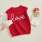 Baby Girl Valentines Day Outfit Toddler Valentines Day Sweater Love Embroidery Crewneck Pullover Sweatshirt Top(G-Red Love,18-24