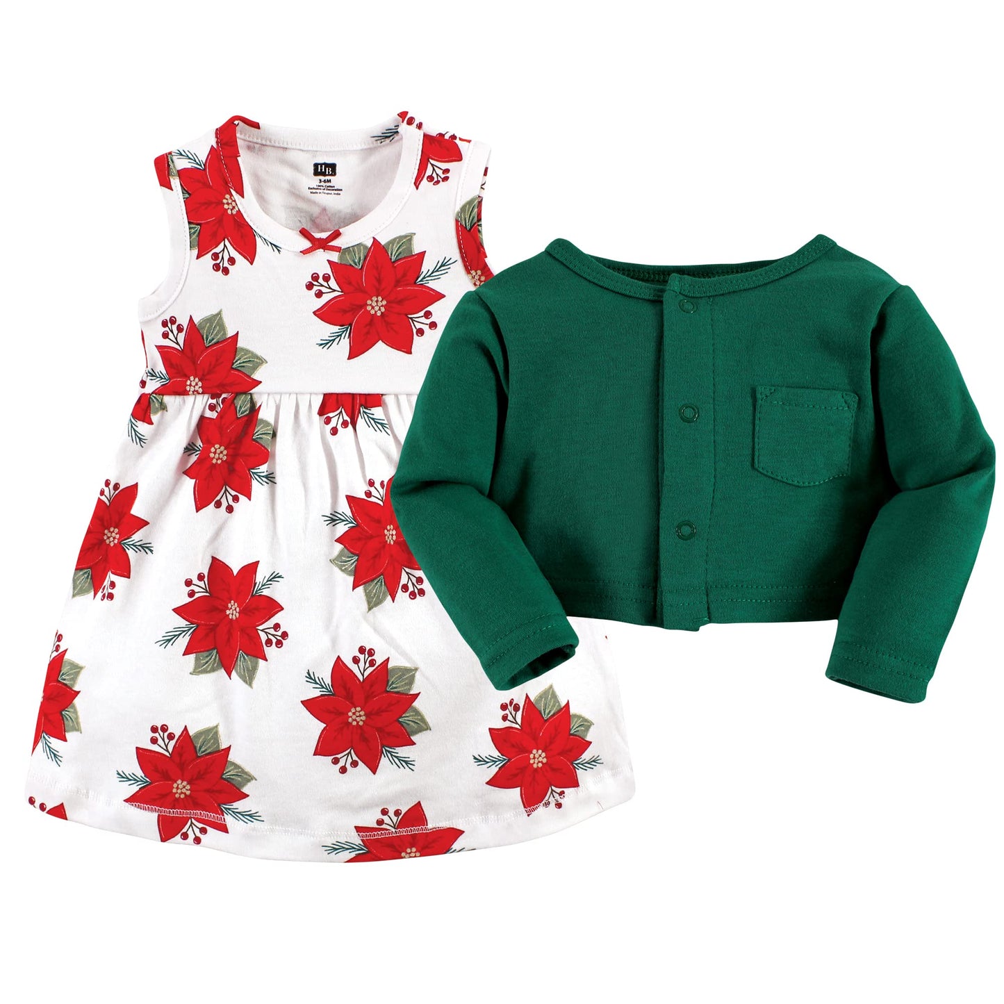 Hudson Baby Baby Girls' Cotton Dress And Cardigan Set, Poinsettia, 0-3 Months