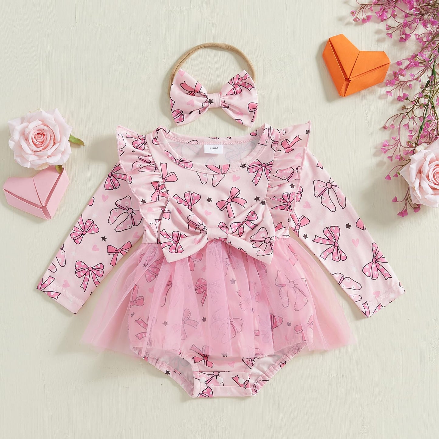 Ayalinggo Baby Girl Valentines Outfit Love Heart Valentine Romper Dress Long Sleeve Onesie Newborn Valentines Day Clothes (Pink