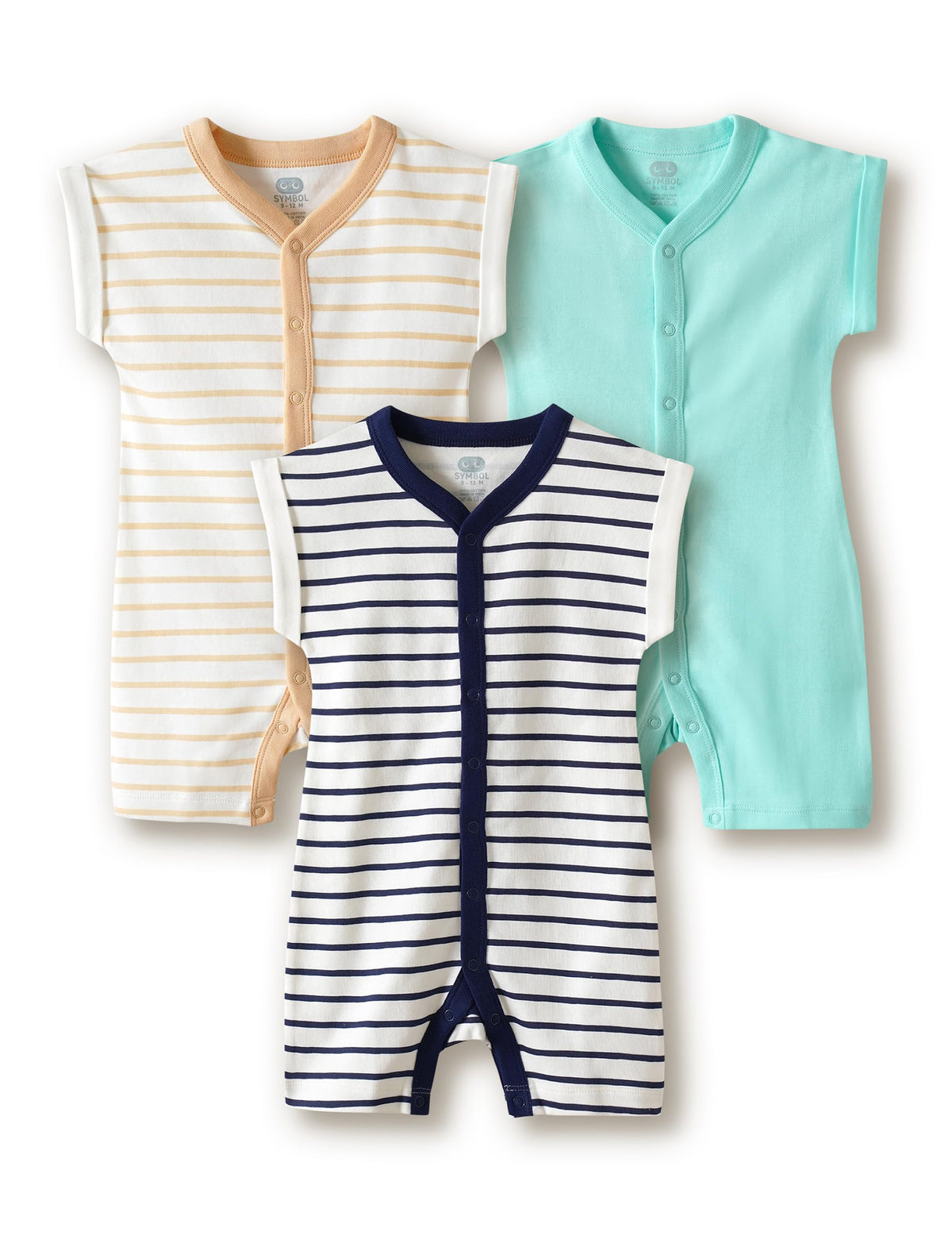 Amazon Brand Symbol Unisex 100% Cotton Half Sleeve Regular Fit Romper (Pack Of 3) (SkBroSs262003 (018M)_Wcwsas_03 M)