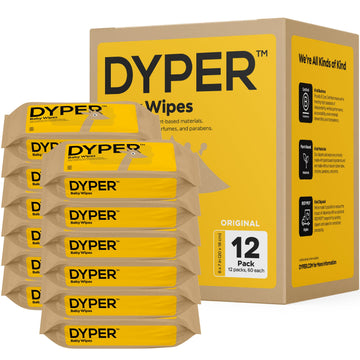 Dyper Baby Wipes | 99% Water | 100% Plant-Based | Hypoallergenic For Sensitive Skin | Fragrance Free | Plastic-Free | 12 Pack, 7