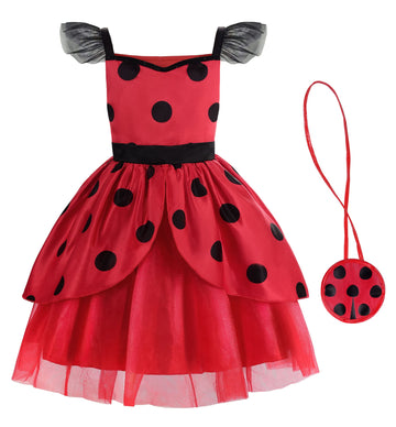 Reliparty Sleeveless Ladybird Dress For Girls With Bag For Kids Dress Up Birthday Halloween Christmas,140