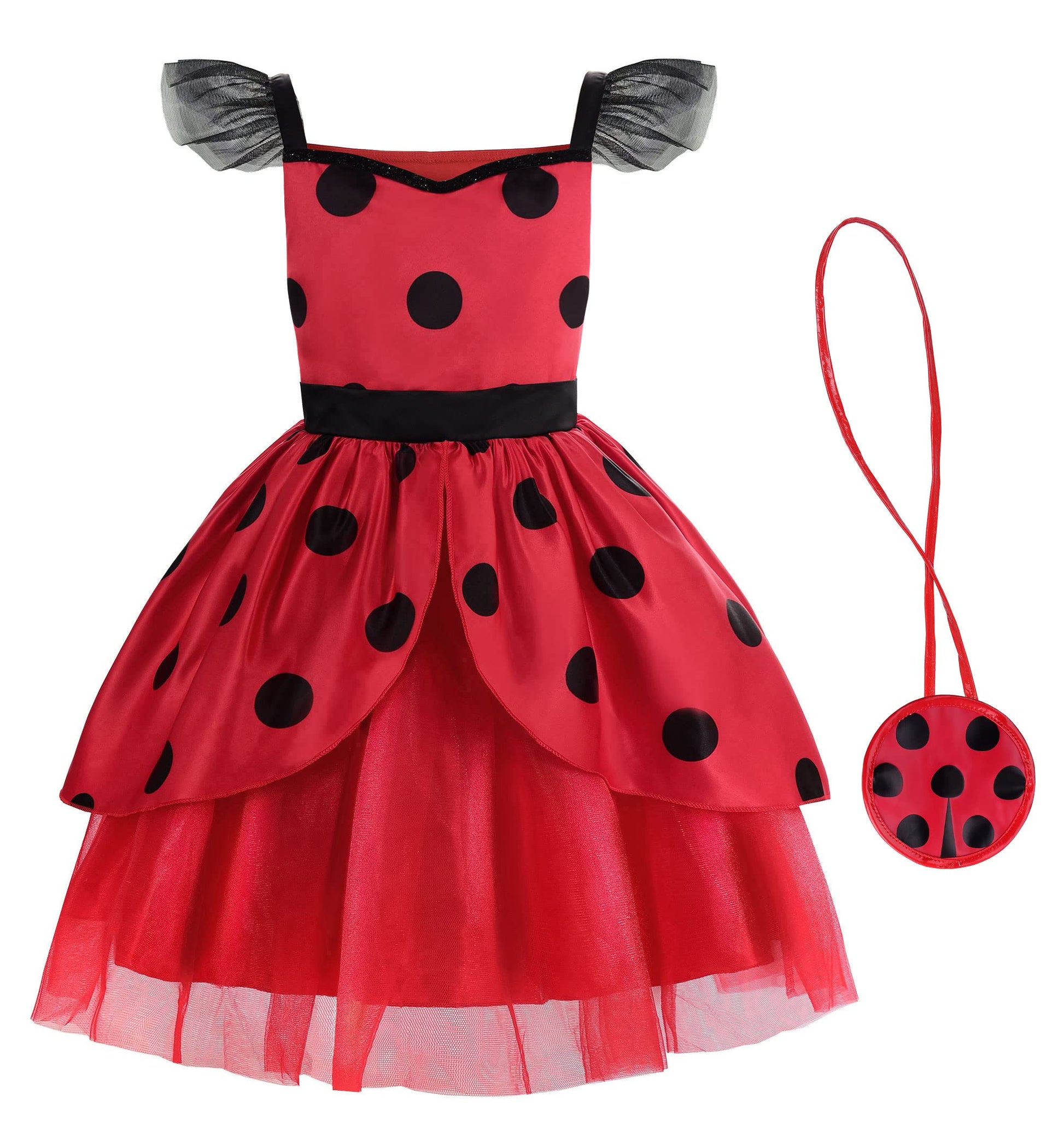 Reliparty Sleeveless Ladybird Dress For Girls With Bag For Kids Dress Up Birthday Halloween Christmas,150