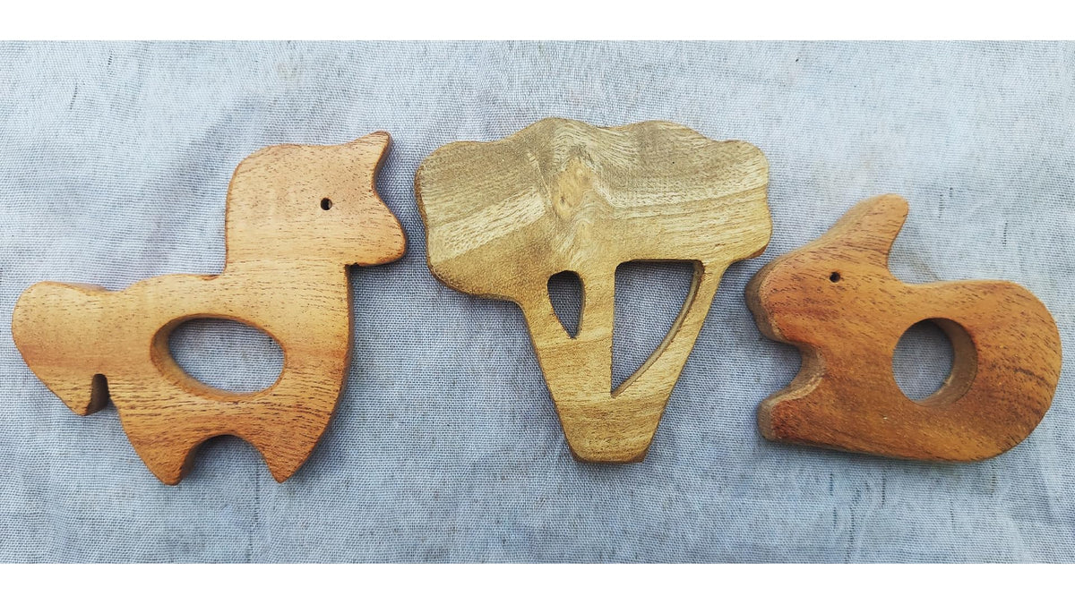 WORLD STAR INDIA Wooden Animals Unicorn,Boccoli,Rabbit in Natural Neem Wood Activity Game for Babies Ayurvedic Beneficial Beauti