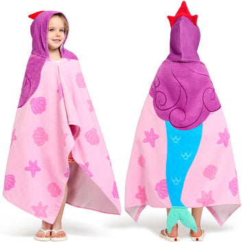 Joiedomi Mermaid Hooded Towel For Kids - Soft 100% Cotton Bath Beach Towel - 30' X 50' For Kids 3-10 Years - Toddler Pool Towe