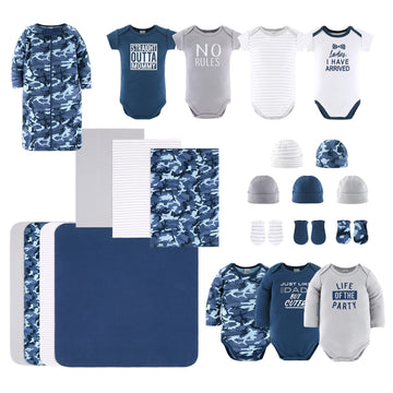 The Peanutshell Newborn Layette Gift Set For Baby Boys - 23 Piece Newborn Boy Clothes & Accessories Set - Fits Newborns To 3 Mon