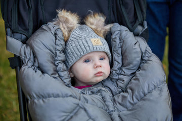 Funky Junque Baby Girl Winter Hat Double Pom Pom Beanie For Infants - Heather Grey