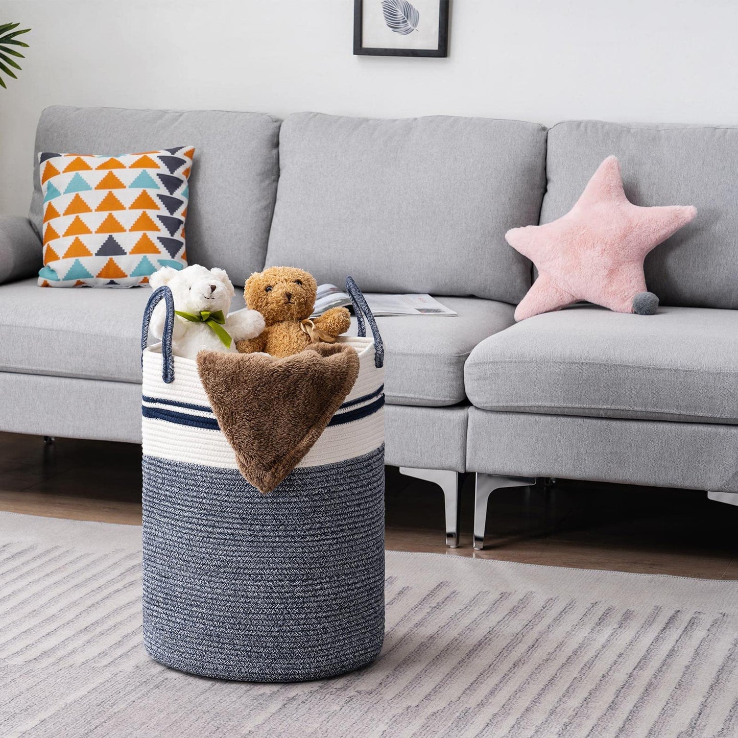 Woven Rope Laundry Hamper Basket by YOUDENOVA, 58L Tall Luandry Basket, Baby Nursery Hamper for Blanket Storage in Bedroom-Large