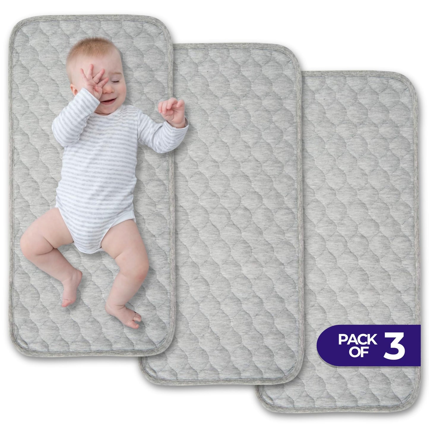 Quilted Thicker Changing Pad Liner 3 Pack Waterproof, Fit for Changing Pads, are Warm On a Babys Back Non-Slip Design Reusable 