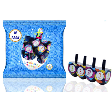 The Dreidel Company Multi Colored Hand Painted Wooden, The Hanukkah Game, Let'S Play Dreidel (10-Pack)