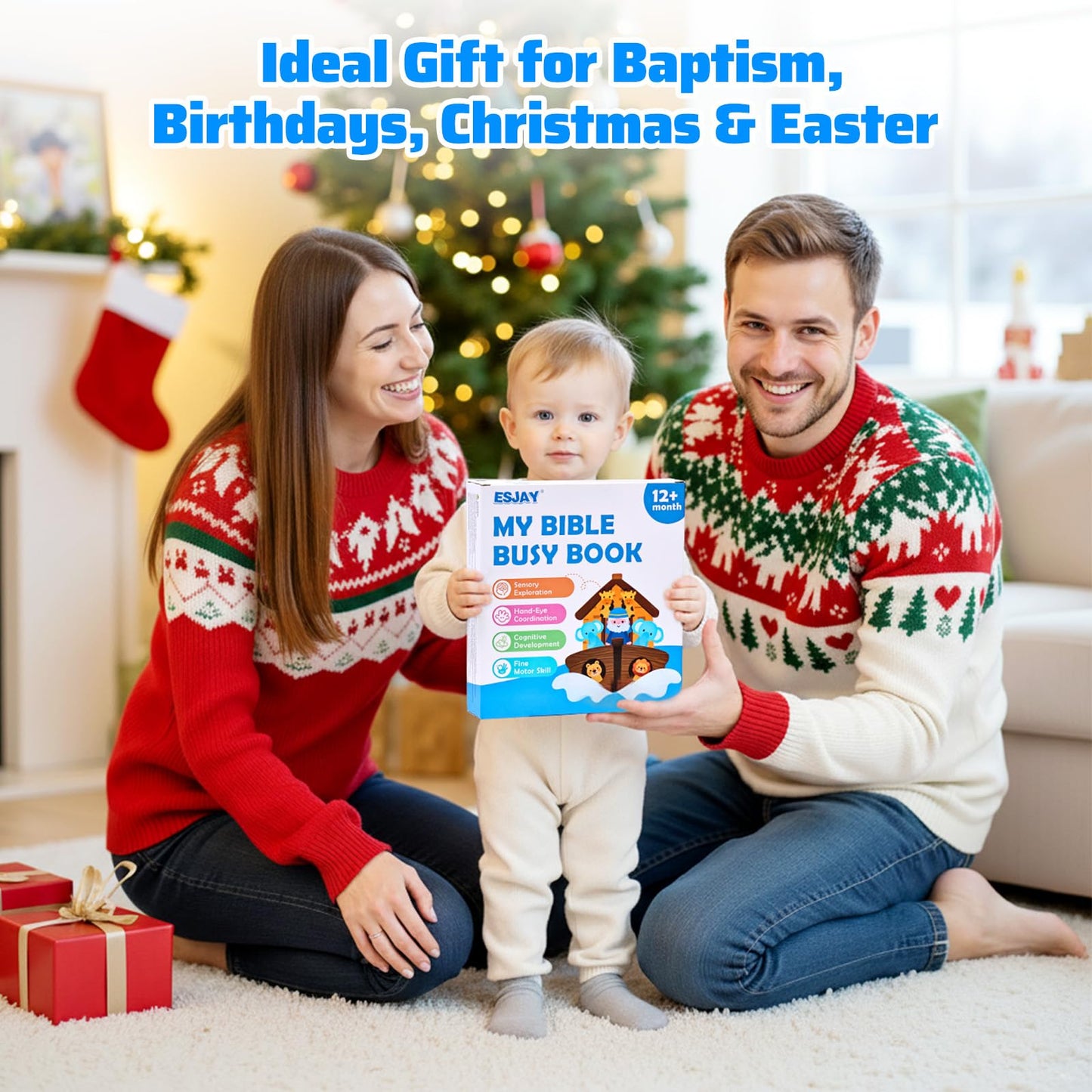 Esjay Busy Board Bible Busy Book for Toddlers, Montessori Toys 1 2 3 Year Old Toddler Baby, Noahs Ark Toy Baptism Birthday Gift