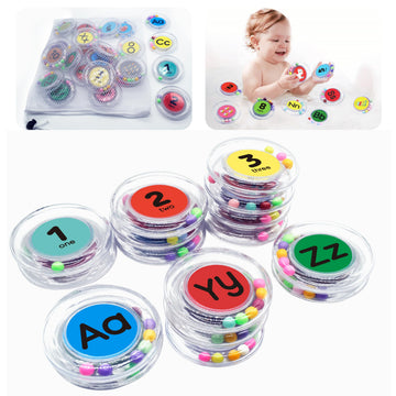 36pcs Letters & Numbers Floating Alphabet Bath Toys Rings - 26 Letters & 10 Numbers Mold Free Bathtub Toys Water Pool Set with M