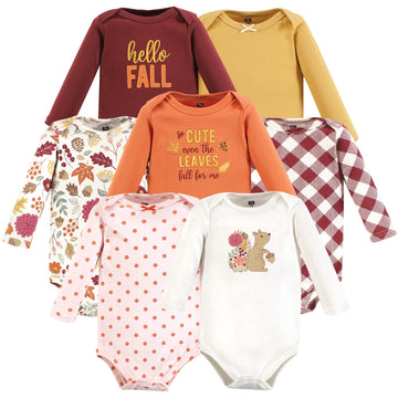 Hudson Baby Unisex Baby Cotton Long-Sleeve Bodysuits, Fall Squirrel 7-Pack, 18-24 Months