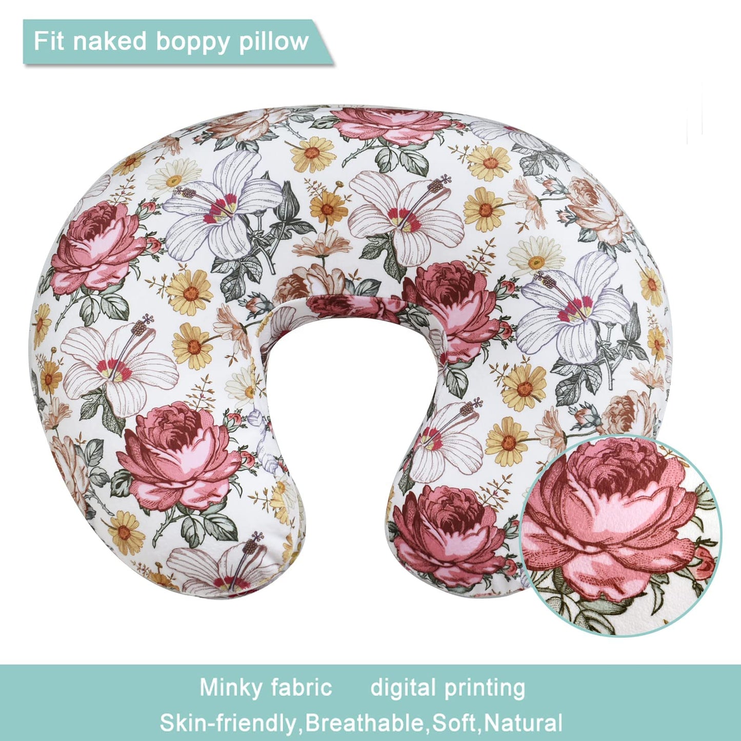 Ievolve Minky Nursing Pillow Cover Breast Feeding Pillow Cover Slipcover U Shape For Baby Boy Girl,Cover Only(Flora)