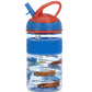 Nuby Thirsty Kids Flip-It Freestyle 12 Oz Water Bottle With Bite Resistant Hard Straw, Blue Cars