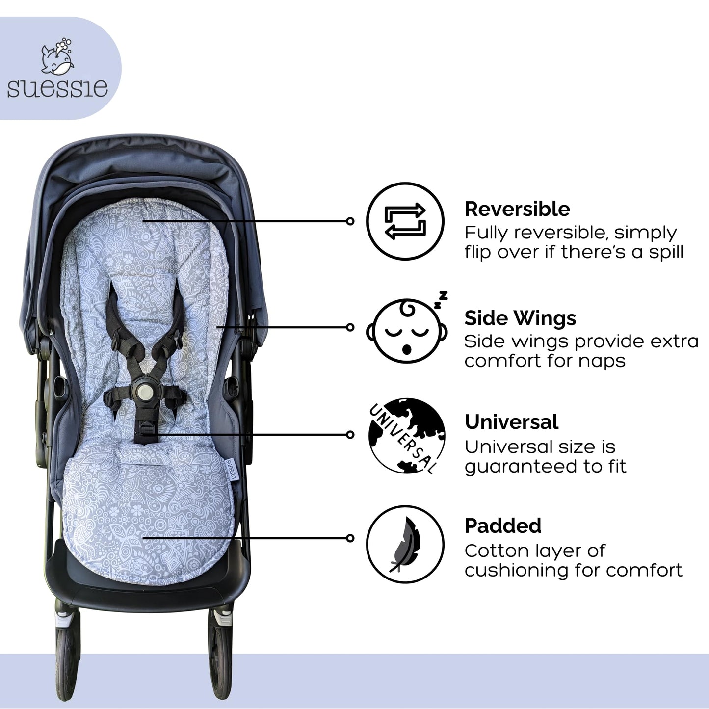 Suessie Stroller Liner - Universal And Reversible Seat Insert, Sweet Dreams