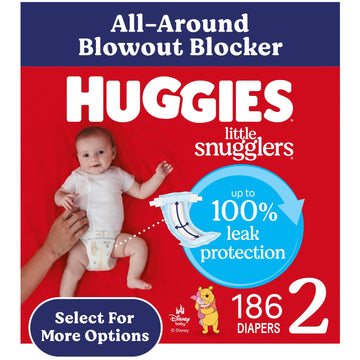 Huggies Size 2 Diapers, Little Snugglers Baby Diapers, Size 2 (12-18 Lbs), 186 Count (3 Packs Of 62), Packaging May Vary