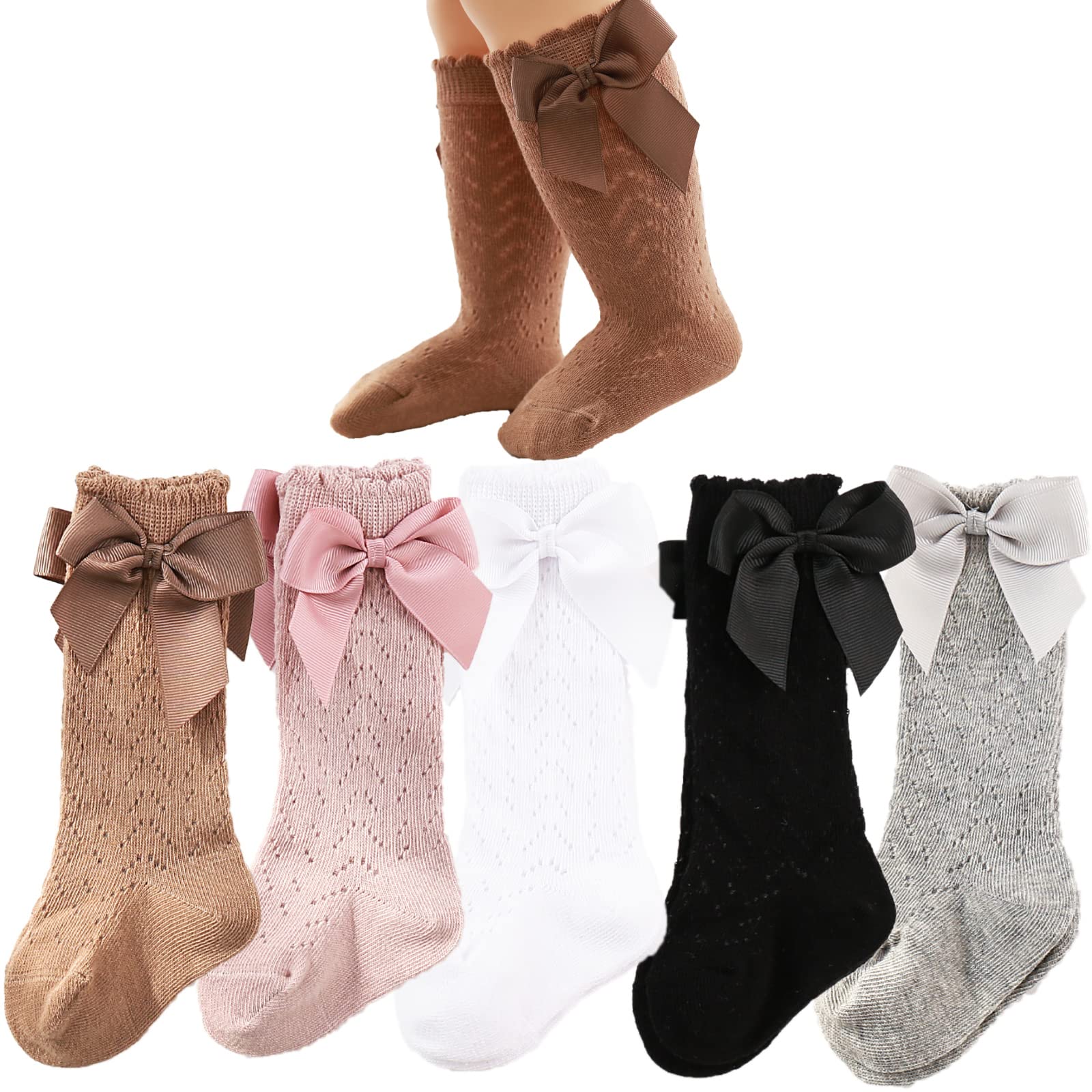 Colorful Childhood Baby Girls Knee High Socks Toddlers Tube Ruffled Bow Stocking WBBAPB09SXQ2ZFS