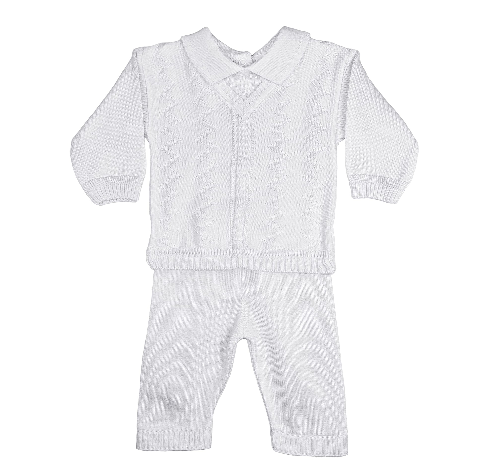 Little Things Mean A Lot Boys 100% Cotton Knit Two Piece White Christening Baptism Outfit - 18 Month