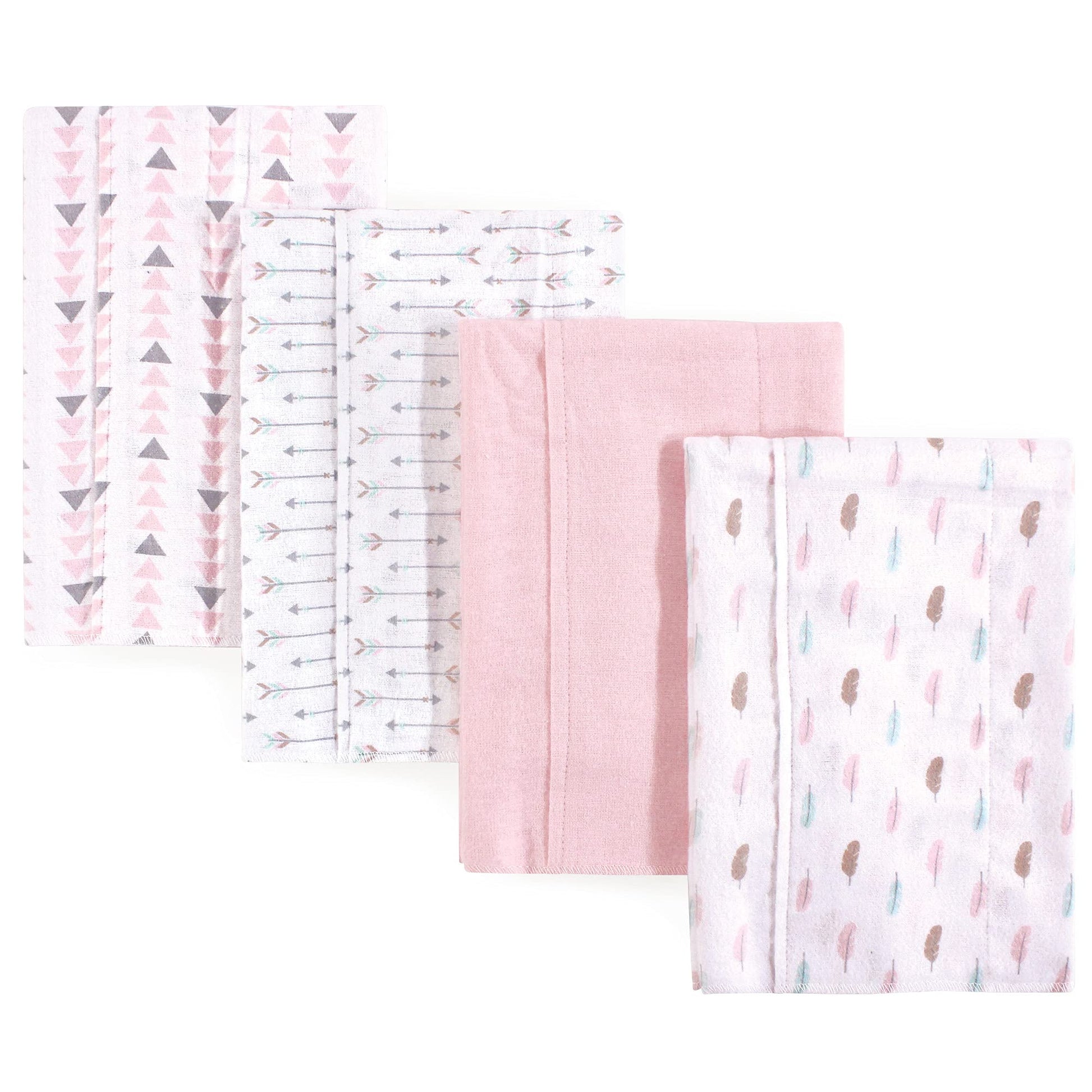 Luvable Friends Unisex Baby Cotton Flannel Burp Cloths, Girl Feathers, One Size