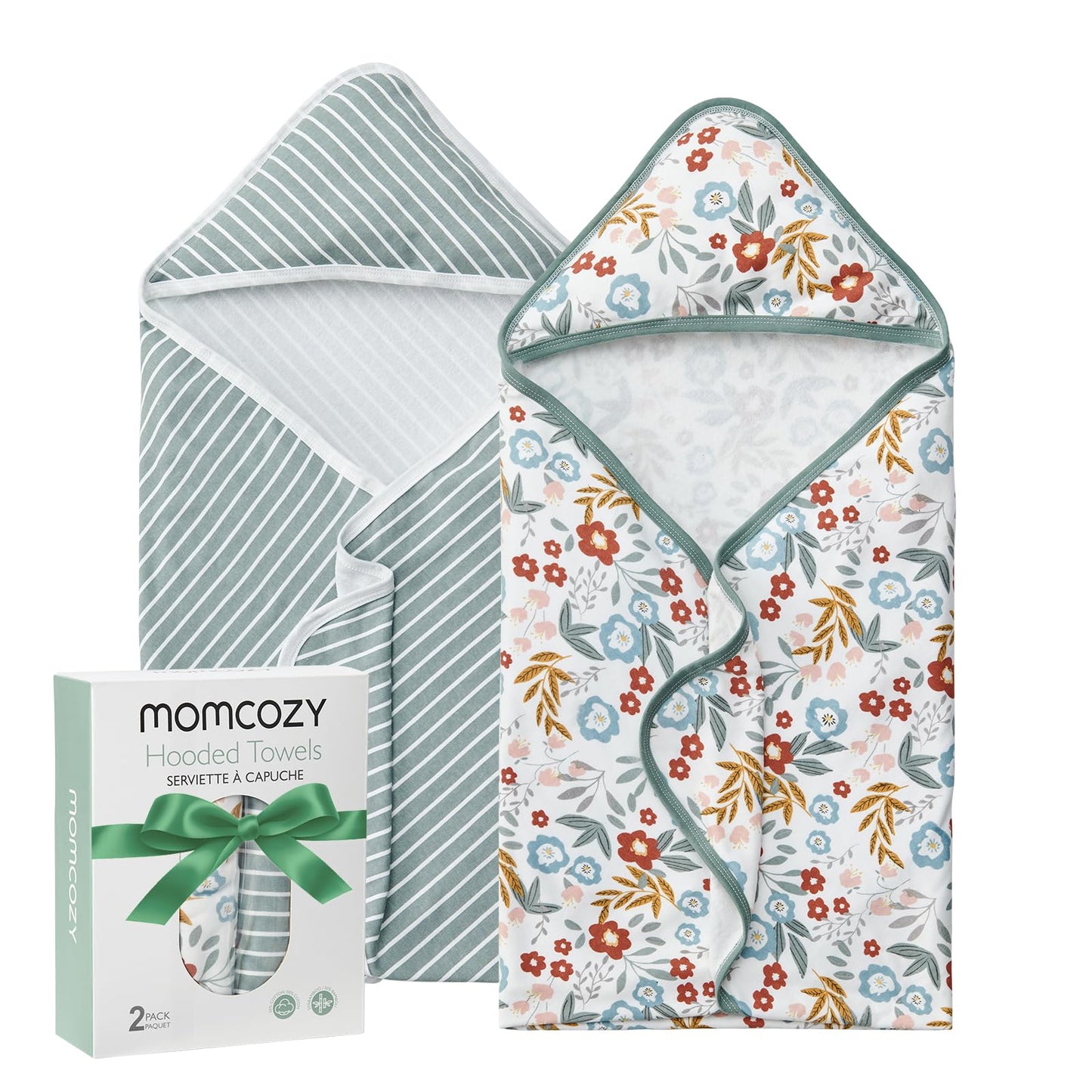 Momcozy Baby Towel With Hooded-2 Pack Soft Bath Towel Set-Shower Gifts Or Bath Essential For Infant,Newborn, Toddler (28 X 28 In
