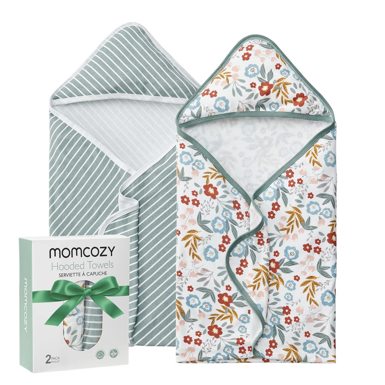 Momcozy Baby Towel With Hooded-2 Pack Soft Bath Towel Set-Shower Gifts Or Bath Essential For Infant,Newborn, Toddler (28 X 28 In