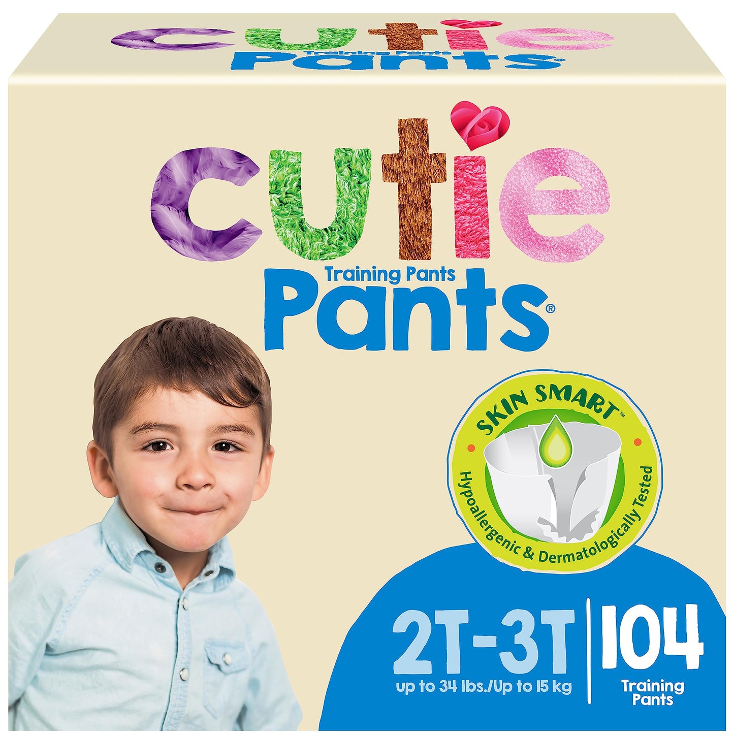 Cuties Boys 2T/3T Refastenable Potty Training Pants, Hypoallergenic With Skin Smart, 104 Count
