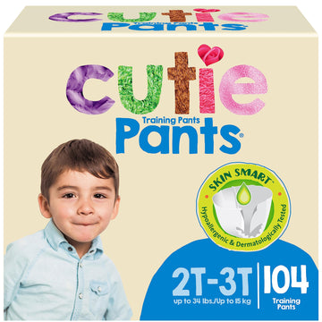 Cuties Boys 2T/3T Refastenable Potty Training Pants, Hypoallergenic With Skin Smart, 104 Count