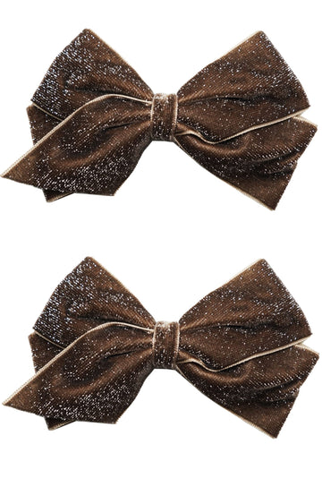 Zoonai 5 Inch Baby Girl Velvet Hair Bows Boutique Hair Clip Teens Toddlers Glitter Sequins Hairpin Headwear - Set Of 2 (Coffee)