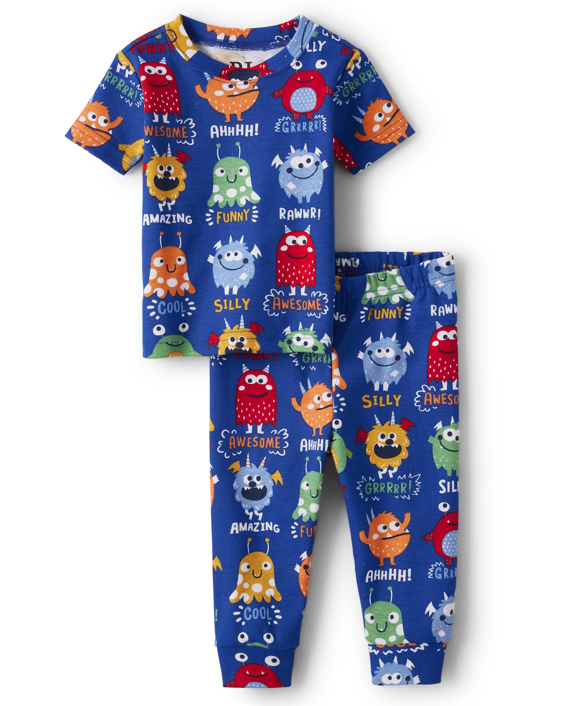 The Children'S Place Baby Boys And Toddler Boy Short Sleeve Top Pants Snug Fit 100% Cotton 2 Piece Pajama Set, Blue, 3-6 Months