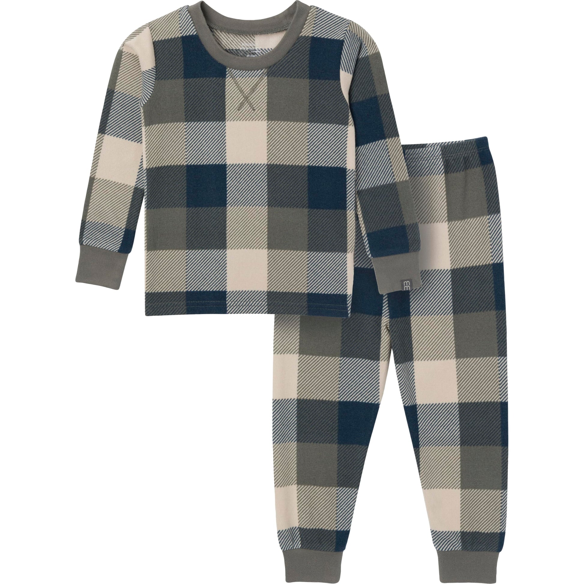 Modern Moments By Gerber Baby Hacci Snug Fit 2-Piece Pajama Set, Dark Green Plaid, 12 Months