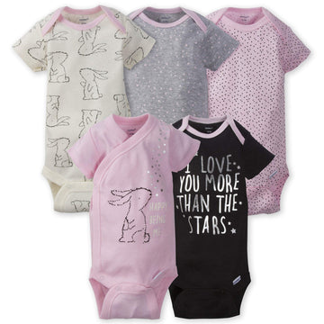 Gerber Baby Girls 5-Pack Short Sleeve Variety Onesies Bodysuits Pink Bunny Love 6-9 Months