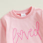 Lagkiyoj Toddler Girls Valentines Day Outfits Long Sleeve Letter Print/Embroidery Sweatshirt+Tulle Skirt Set Baby Clothes (Pink