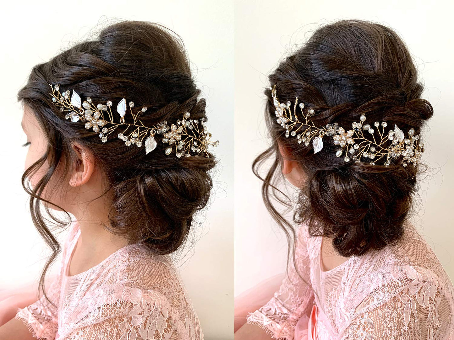 Sweetv Flower Girl Headband For Wedding, Baby Girl Flower Pearl Hair Piece, Gold Headpiece For Birthday Party, Photography