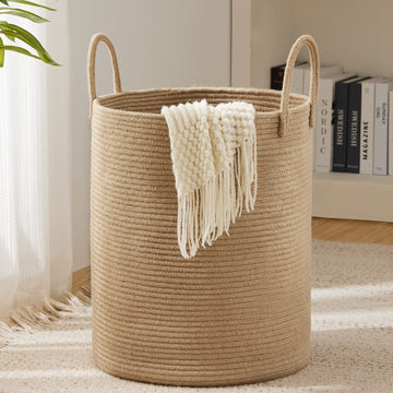 Jute Rope Woven Laundry Hamper Basket By Youdenova, 72L Tall Luandry Basket, Baby Nursery Hamper For Blanket Storage, Clothes Ha