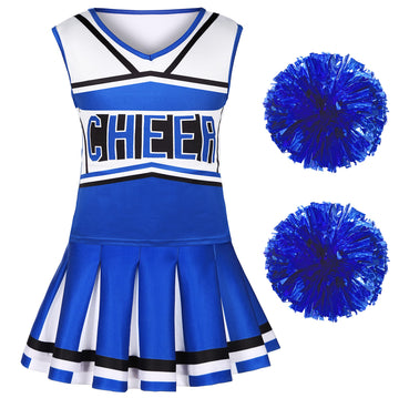 Koatobbor Girls Cheerleader Costume Cheerleading Outfit Dress For Halloween Party Birthday Gift 3-9Years (6-7 Years, Blue)