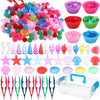 355 Pcs Summer Beach Sensory Bin Filler Fine Motor Toys Counting Sorting 200 Felt Toys 140 Resin Beach Creatures 8 Tweezers 6 Si