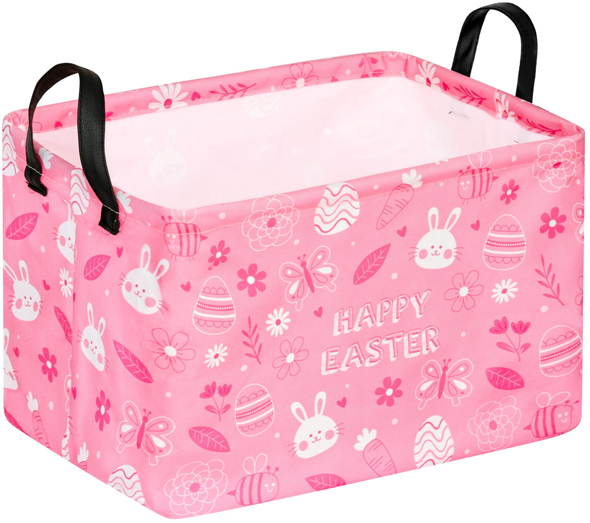 Easter Storage Basket Eggs Bunny Flower Gifts Cube Kids Waterproof Storage Bins Organizer,Foldable Closet Shelf Baskets with han