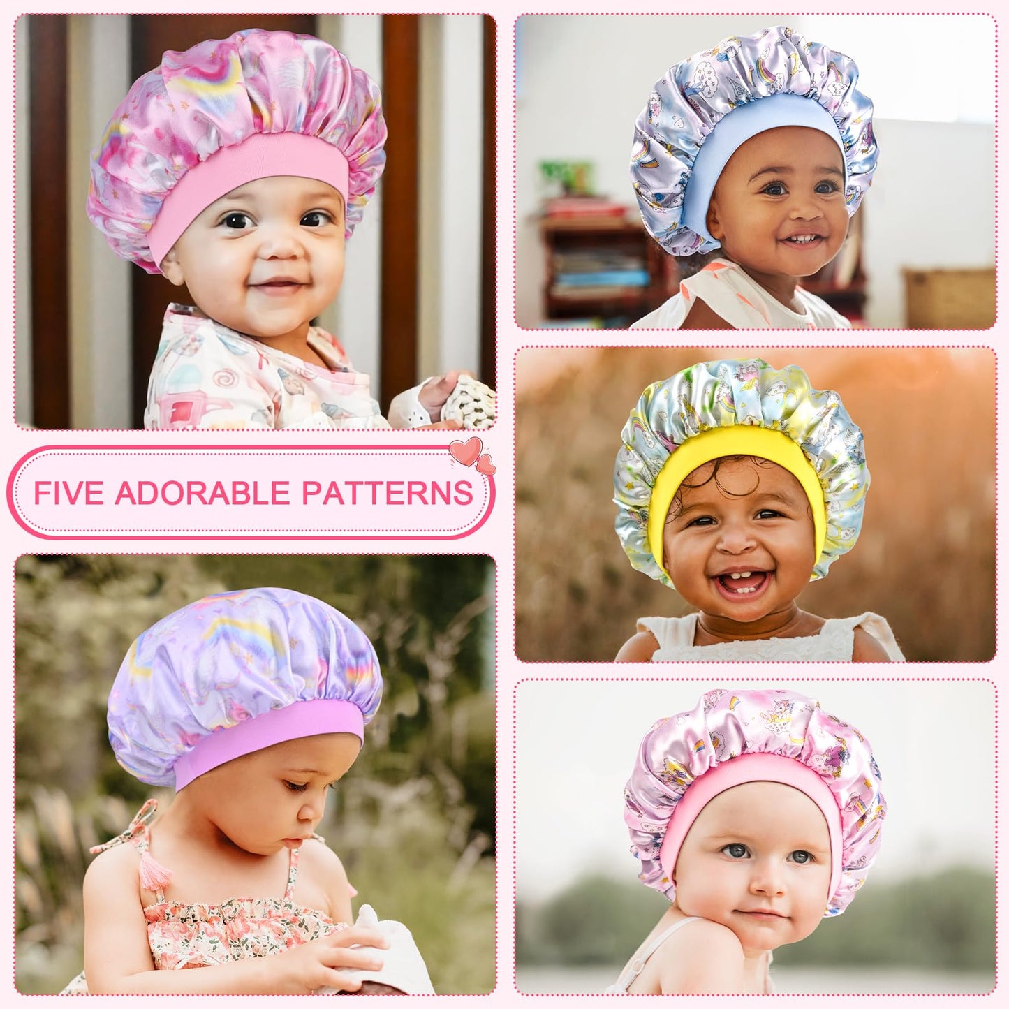 5 Pcs Kids Bonnet For Girls Silk Bonnet Sleeping Kid Baby Toddler Wide Band Night Sleep Caps Colorful Night Hats Natural Hair