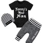 Newborn Baby Boy Clothes Mammy'S New Man Letter Print Short Sleeve Romper+Long Pants+Stripe Hat 3Pcs Outfits Set Newborn