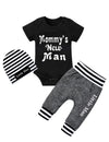 Newborn Baby Boy Clothes Mammy'S New Man Letter Print Short Sleeve Romper+Long Pants+Stripe Hat 3Pcs Outfits Set Newborn