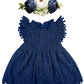 Bgfks Baby Girl Tutu Dress Elegant Lace Pom Pom Flutter Sleeve With Flower Headband Set(Navy,18 Months)