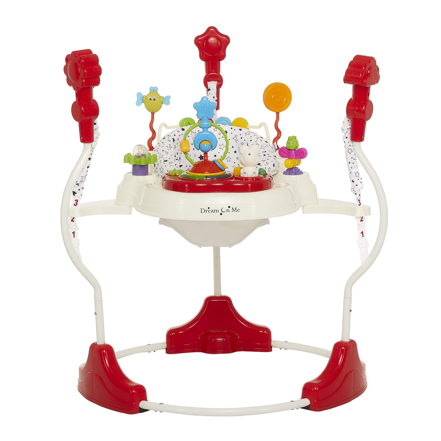 Dream On Me Zany 2-in-1 Baby Activity Center and Bouncer in White and Black Print, Sturdy and Strong Frame, 3 Height Positions, 