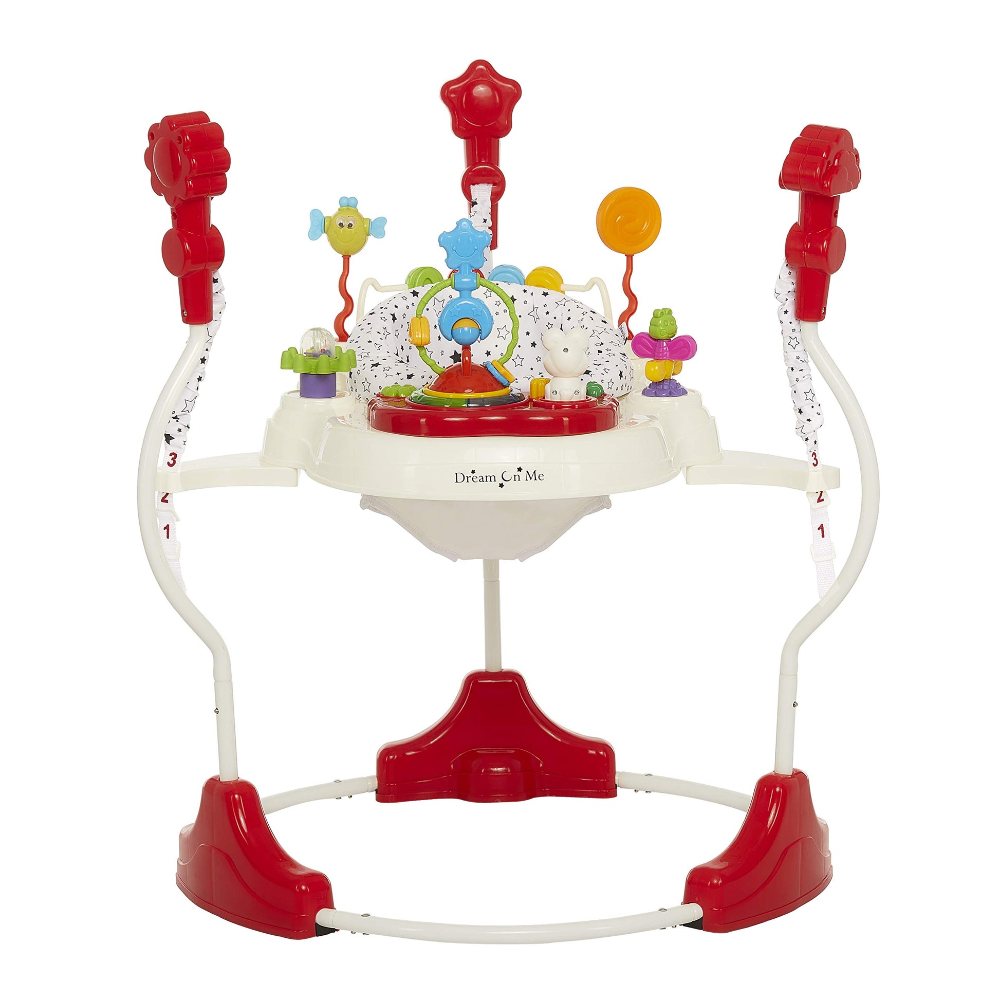Dream On Me Zany 2-in-1 Baby Activity Center and Bouncer in White and Black Print, Sturdy and Strong Frame, 3 Height Positions, 