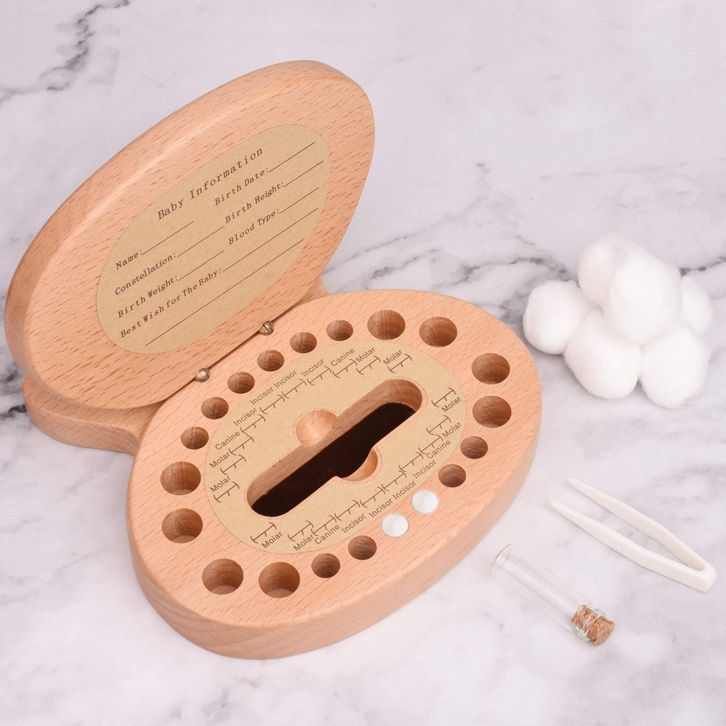Ahfulife Baby Tooth Keepsake Fairy Box Holder With Lanugo Bottle, Wooden Bunny Rabbit Shape Keepsake Box For First Lost Teeth, C