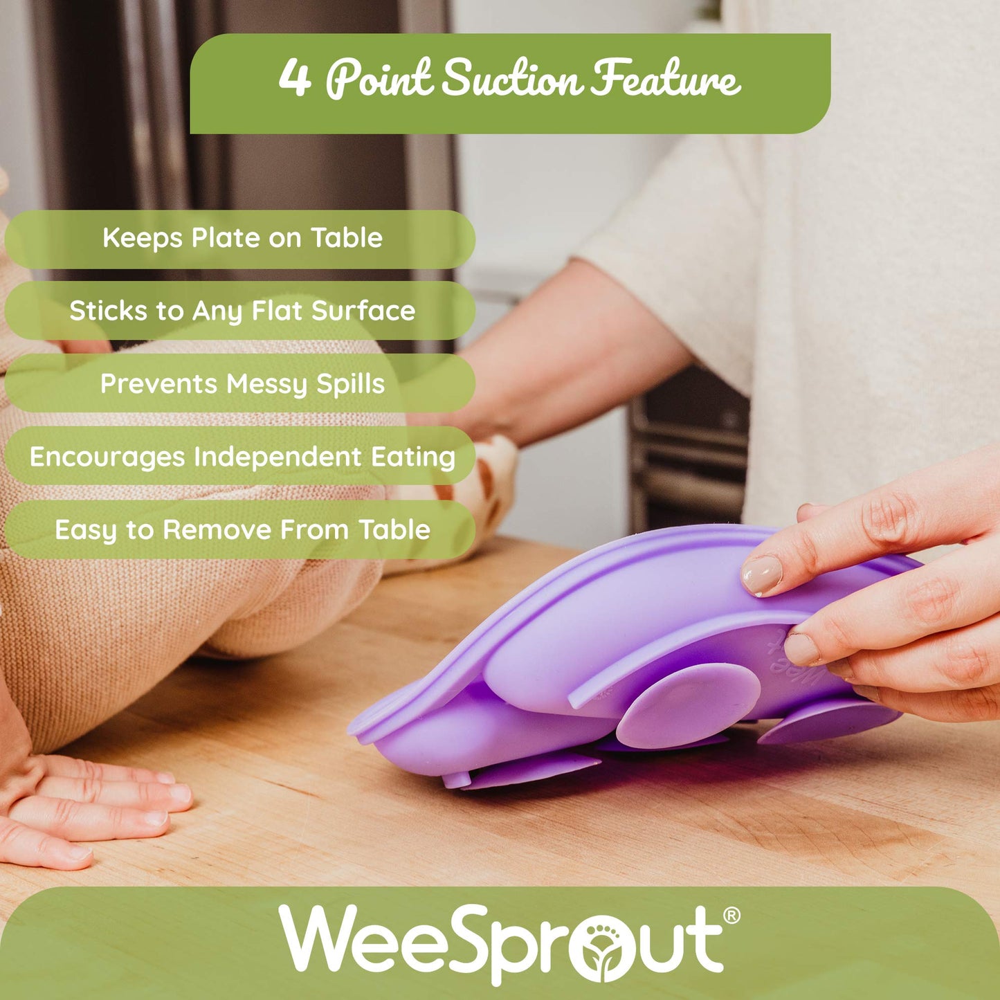Weesprout Suction Plates With Lids For Babies & Toddlers | 100% Silicone | Plates Stay Put With Suction Feature | Divided Design